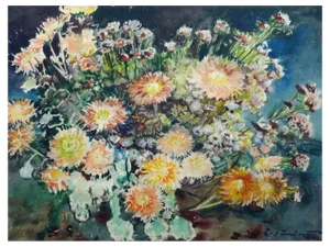 Zanis Sunins, Autumn Flowers, 1980, Watercolor on Paper