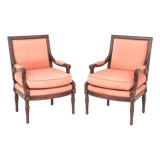 Louis XVI Style Stained Mahogany Armchairs, Pair For Sale