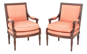 Louis XVI Style Stained Mahogany Armchairs, Pair