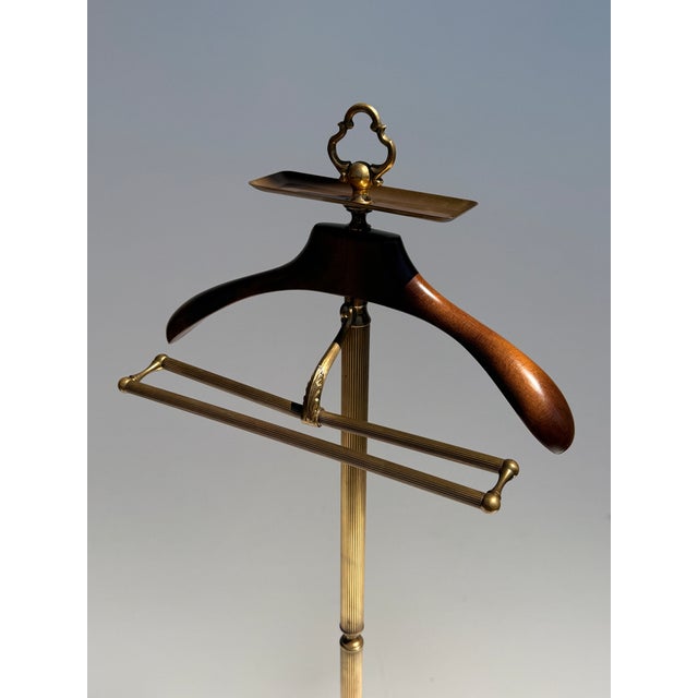 Mid-Century Modern 1970s Italian Brass and Wood Valet Stand For Sale - Image 3 of 11