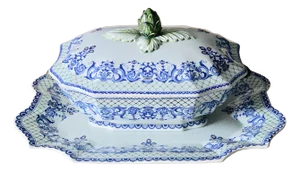Big Vintage Gien France Tureen with Underplate