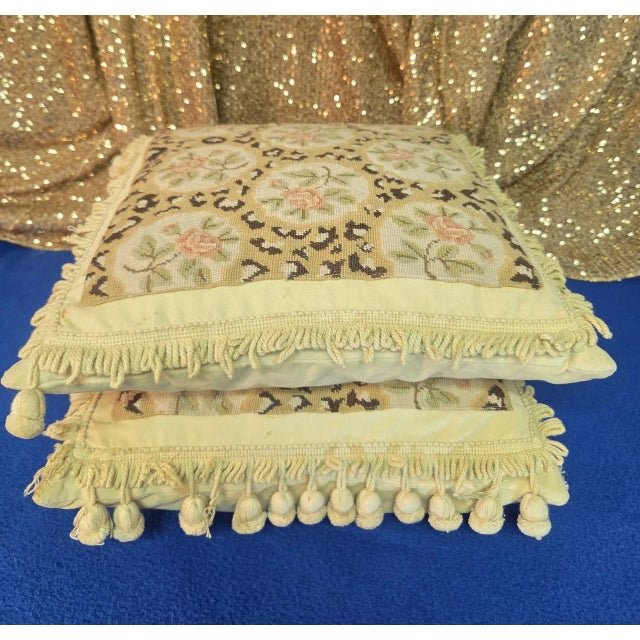 Artisanal Floral Needlepoint Accent Pillows With Ornate Tassels-Set of 2 For Sale - Image 16 of 18