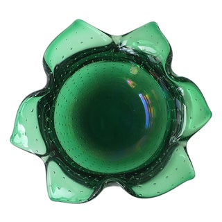 Scandinavian Modern Emerald Green Art Glass Bowl, Organic Modern, 1960s Denmark For Sale