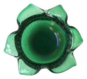 Scandinavian Modern Emerald Green Art Glass Bowl, Organic Modern, 1960s Denmark