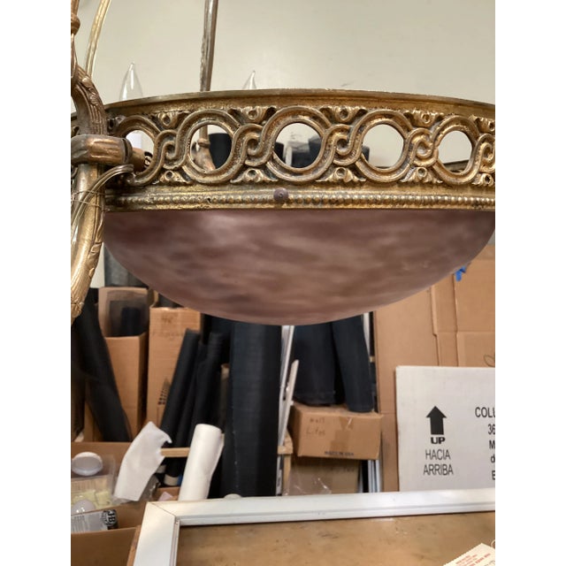 1930s French Art-Deco Chandelier W/Art Glass Dome For Sale - Image 5 of 11