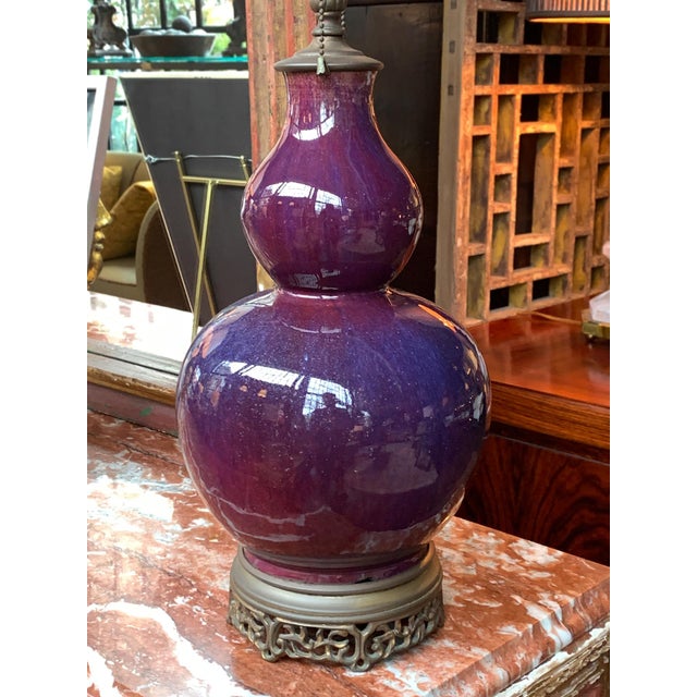 1930s Chinese Ceramic Gourd Vase Table Lamp For Sale - Image 9 of 17
