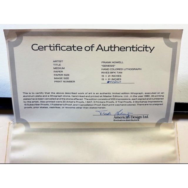 1980s Frank Howell “Genesis” Limited Edition Hand-Colored Lithograph, 1983 — Signed & Numbered For Sale - Image 5 of 7