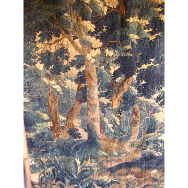 French Flemish Tapestry Verdure Scene of a Forest XVIII Century For Sale - Image 3 of 15