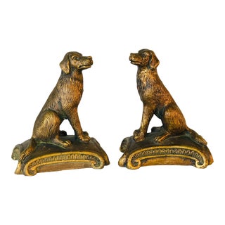 1960s Gilded Sitting Dog Bookends - a Pair For Sale