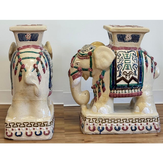 Ceramic Vintage Ceramic Elephant Motif Garden Stool Pair For Sale - Image 7 of 10