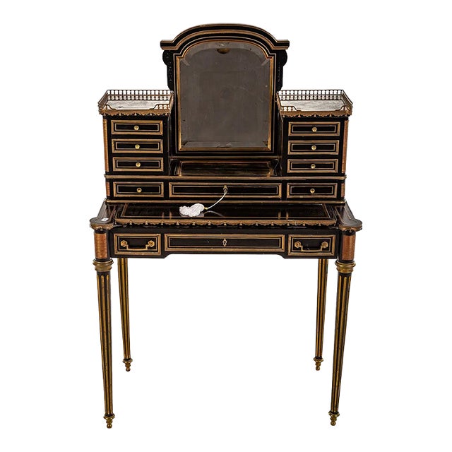 Mid 20th Century Maison Jansen Ebonized French Writing Desk With Mirror For Sale