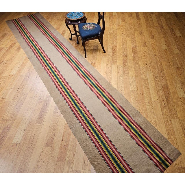 Vintage American Rag Runner, Handwoven Wool & Cotton, Stripe Pattern, 3x16 For Sale - Image 9 of 10