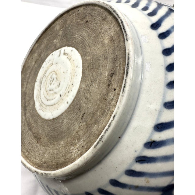 Large Antique 19th Century Chinese Blue and White Porcelain Censer Bowl 11 Inch For Sale - Image 9 of 11