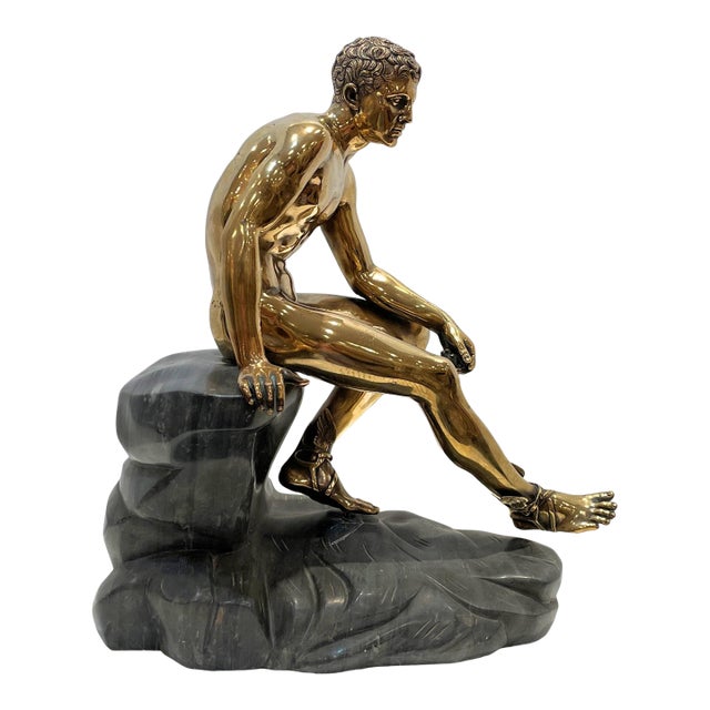 Late 20th Century Bronze Nude Mercury Figural Sculpture on Stone Base For Sale