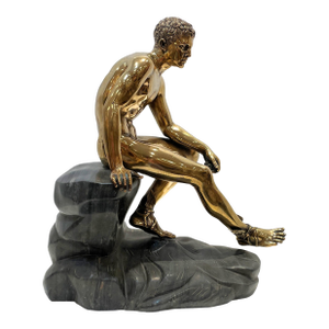 Late 20th Century Bronze Nude Mercury Figural Sculpture on Stone Base