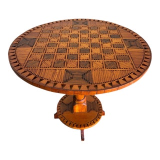 1930s Tramp Art Matchstick Folk Art Chess Side Table For Sale