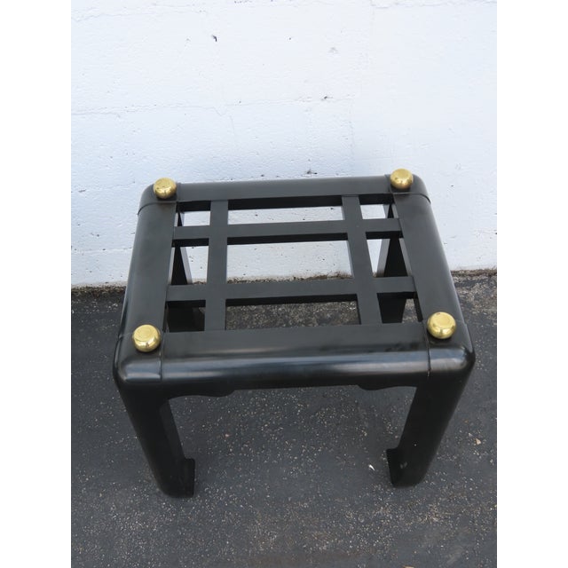 Hollywood Regency Black Painted Glass Top Side Tables a Pair 6901 For Sale - Image 9 of 18