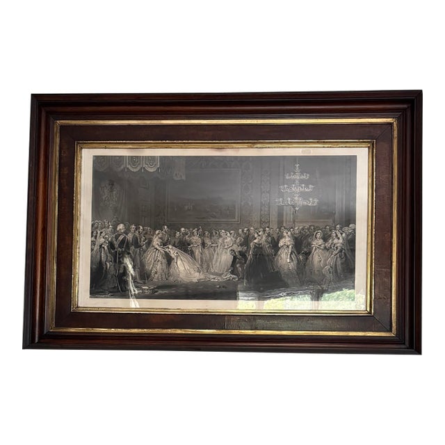 Mid 19th Century Rare Victorian Engraving of Queen Anne’s Drawing Room at St. James’s Palace, London, 1869 and Companion Frame of Attendance For Sale