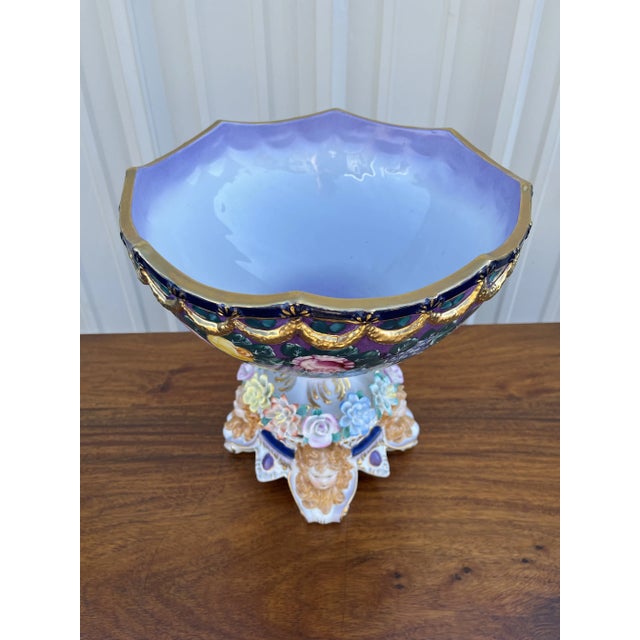 Dresden Signed Porcelain Centerpiece Bowl- Applied Flowers, Cherub Faces For Sale - Image 11 of 12