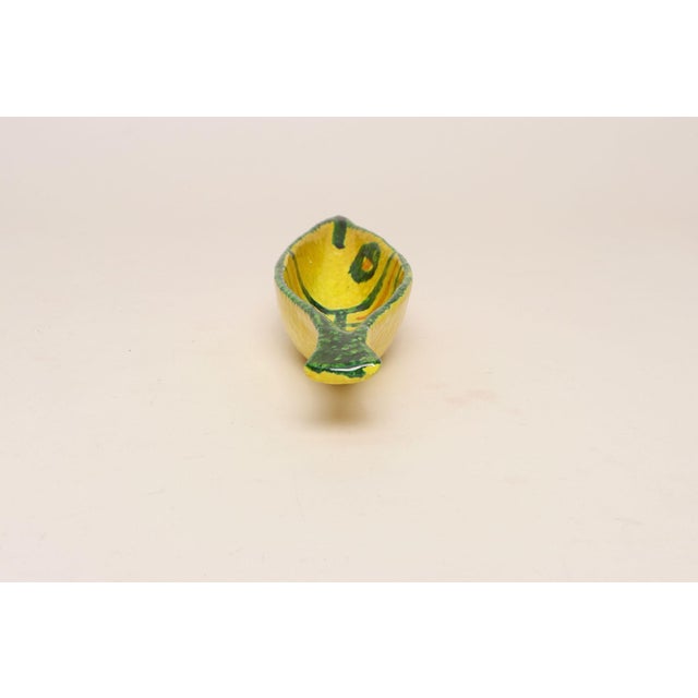 Ceramic Italian Modernist Yellow, Orange, and Green Glazed Ceramic Fish Form Vide Poche For Sale - Image 7 of 14