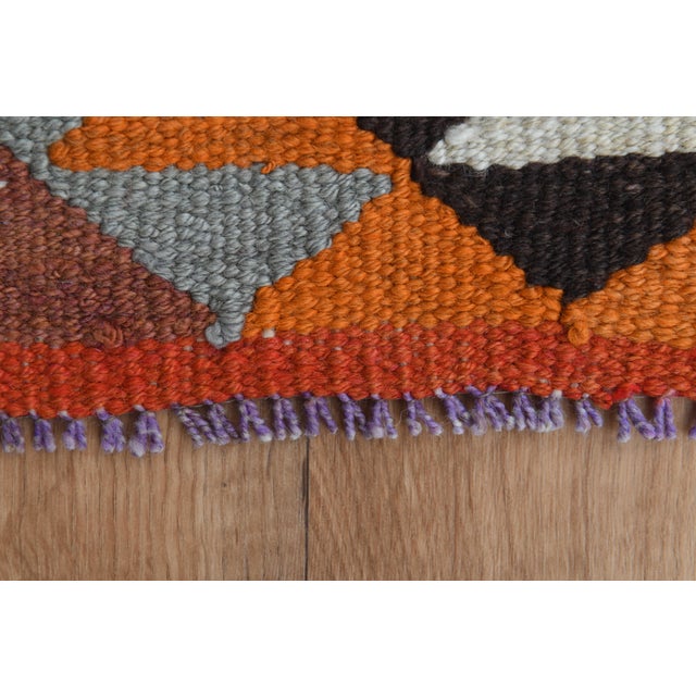 1970s Vintage Turkish Handmade Wool Cotton Cream Orange Runner Rug For Sale - Image 4 of 11
