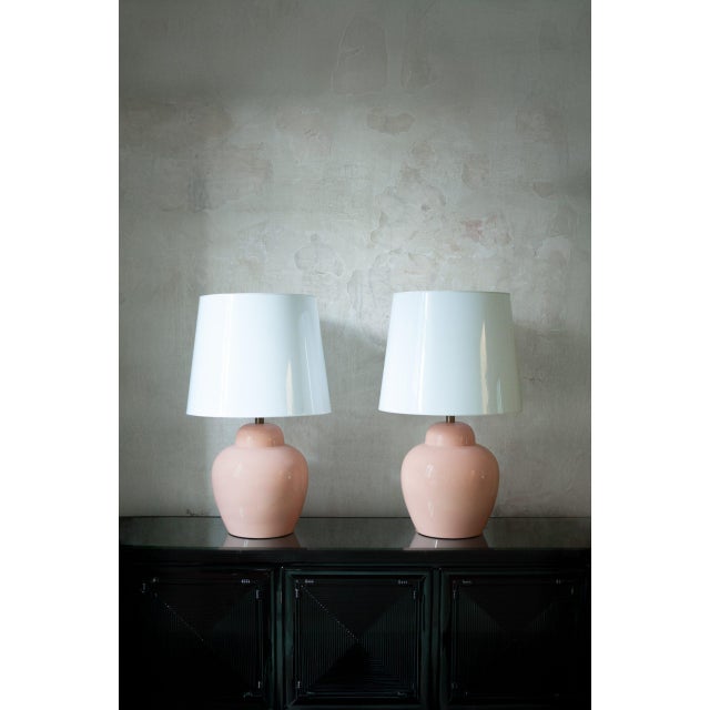 Pink Ceramic Lamps with Methacrylate Shades, 1980s, Set of 2 For Sale - Image 9 of 9