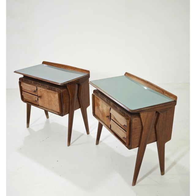 Mid-Century Modern Bedside Tables in Wood and Glass attributed to Vittorio Dassi for La Permanente Mobili Cantù, Italy, 1950, Set of 2 For Sale - Image 18 of 18
