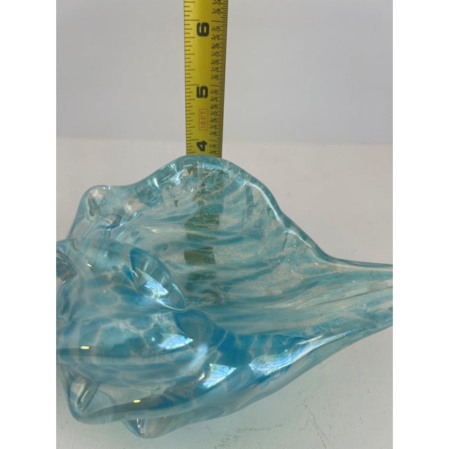 Vintage Hand-Blown Italian Glass Conch Shell Sculpture – Blue Swirl Aventurine Art For Sale - Image 11 of 16