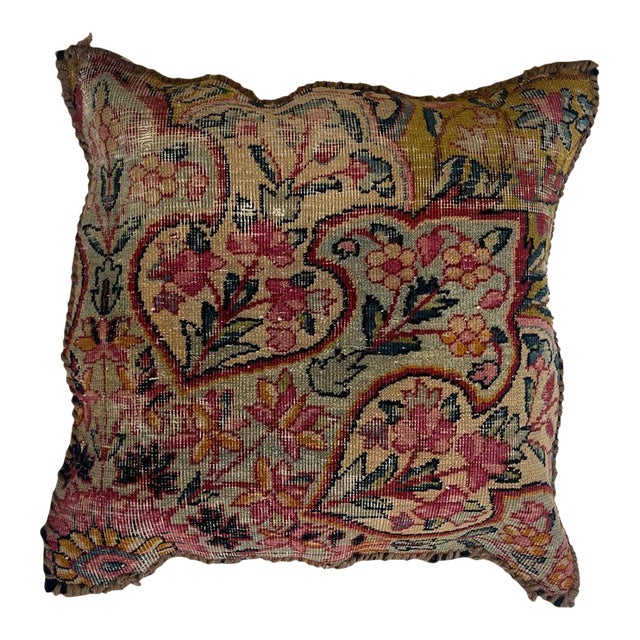 Pillow W/Antique Persian Rug Fragment, 1'4" X 1'4" For Sale