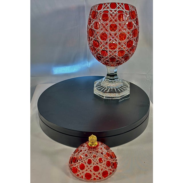 Revival Imperial Ruby Crystal Egg, Bonbonniere, Candy Dish Etched Base With "Faberge" With Original Presentation Box & Certificate For Sale - Image 9 of 18