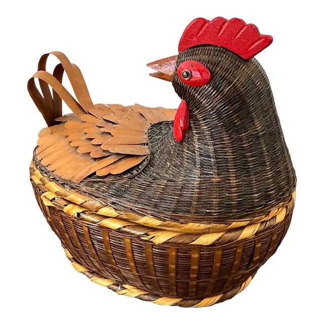 Vintage Shanghai Weave Chicken Basket For Sale