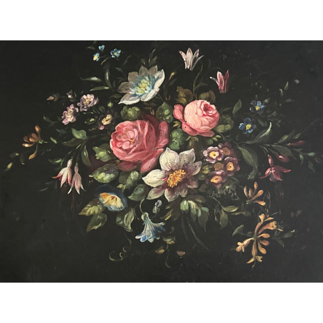 Victorian Papier Mâché Black & Gold Tea Tray on Stand For Sale - Image 6 of 9