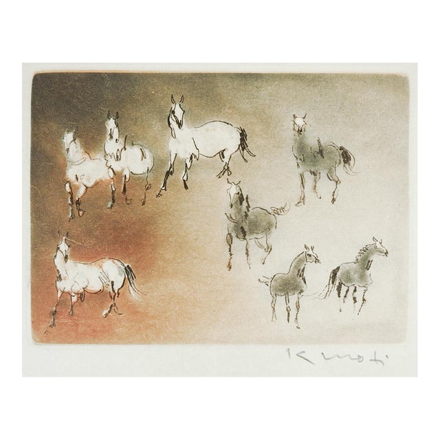 Late 20th Century Kaiko Moti Horses in Umber Aquatint Etching For Sale