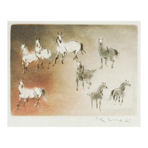 Late 20th Century Kaiko Moti Horses in Umber Aquatint Etching