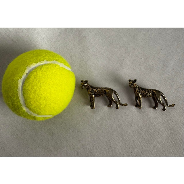 Vintage British Colonial Small Solid Brass Leopard Cabinetry Knobs Hardware, a Pair For Sale In Houston - Image 6 of 6