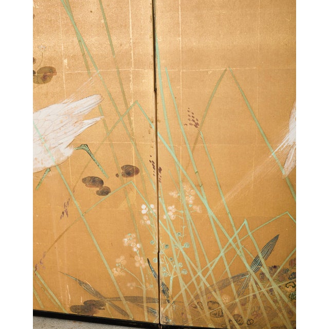 Mid 20th Century Japanese Showa Two Panel Screen Egrets in Grass For Sale - Image 14 of 18