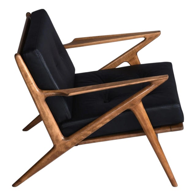 Restored Poul Jensen for Selig Danish Z Chair Black Leather 1950s For Sale