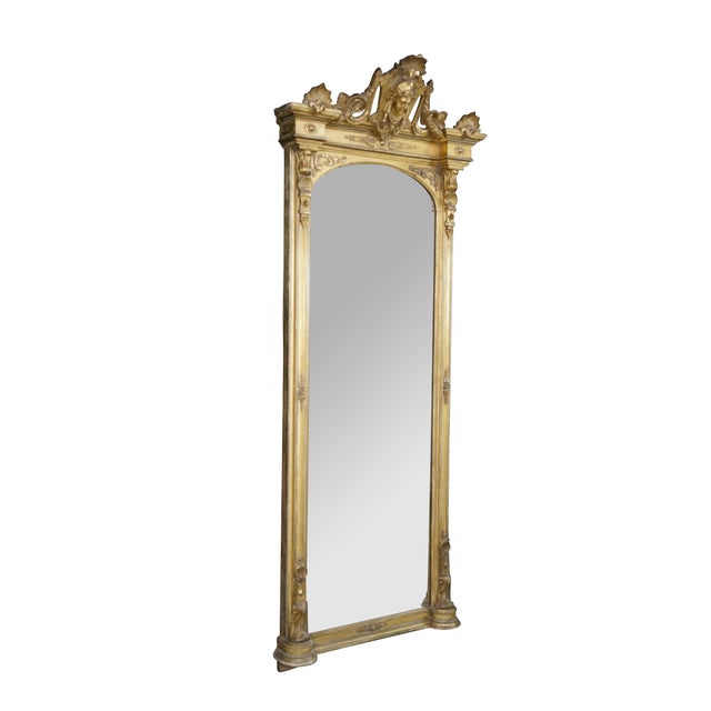 Victorian Monumental Antique Renaissance Revival Neo-Grec Giltwood Carved Pier Mirror 88" For Sale - Image 3 of 18