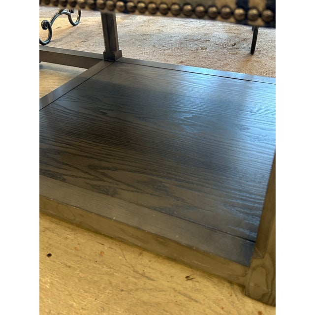 Vanguard Studios Very Large Classic Grey Wood & Upholstered Striped Ottoman For Sale - Image 4 of 12