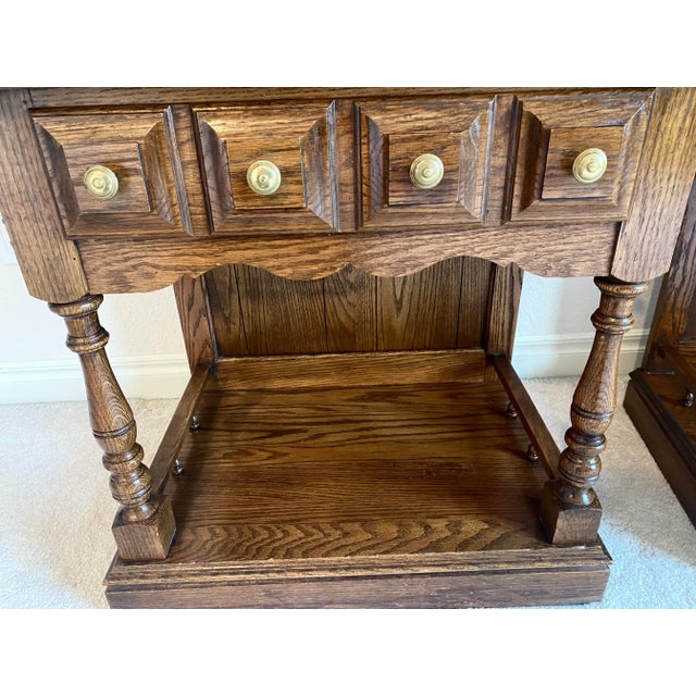 Late 20th Century Pennsylvania House Pair of Unique Tiered Solid Oak Nightstands American Traditional With Colonial Style Excellent Condition For Sale - Image 13 of 16