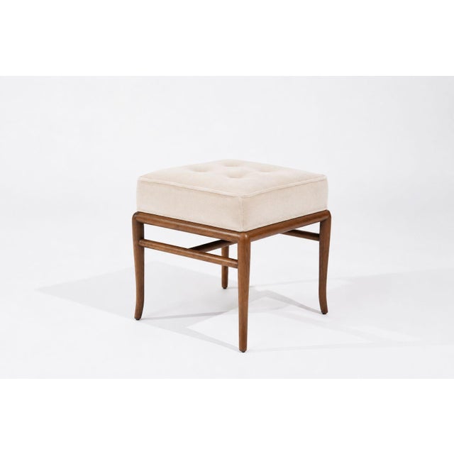 Mid 20th Century Stools by t.h. Robsjohn-Gibbings in Walnut and Velvet, C. 1950s For Sale - Image 5 of 7