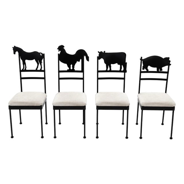 1980s Iron Farmhouse Animal Silhouette Dining Chairs, Set of 4 For Sale