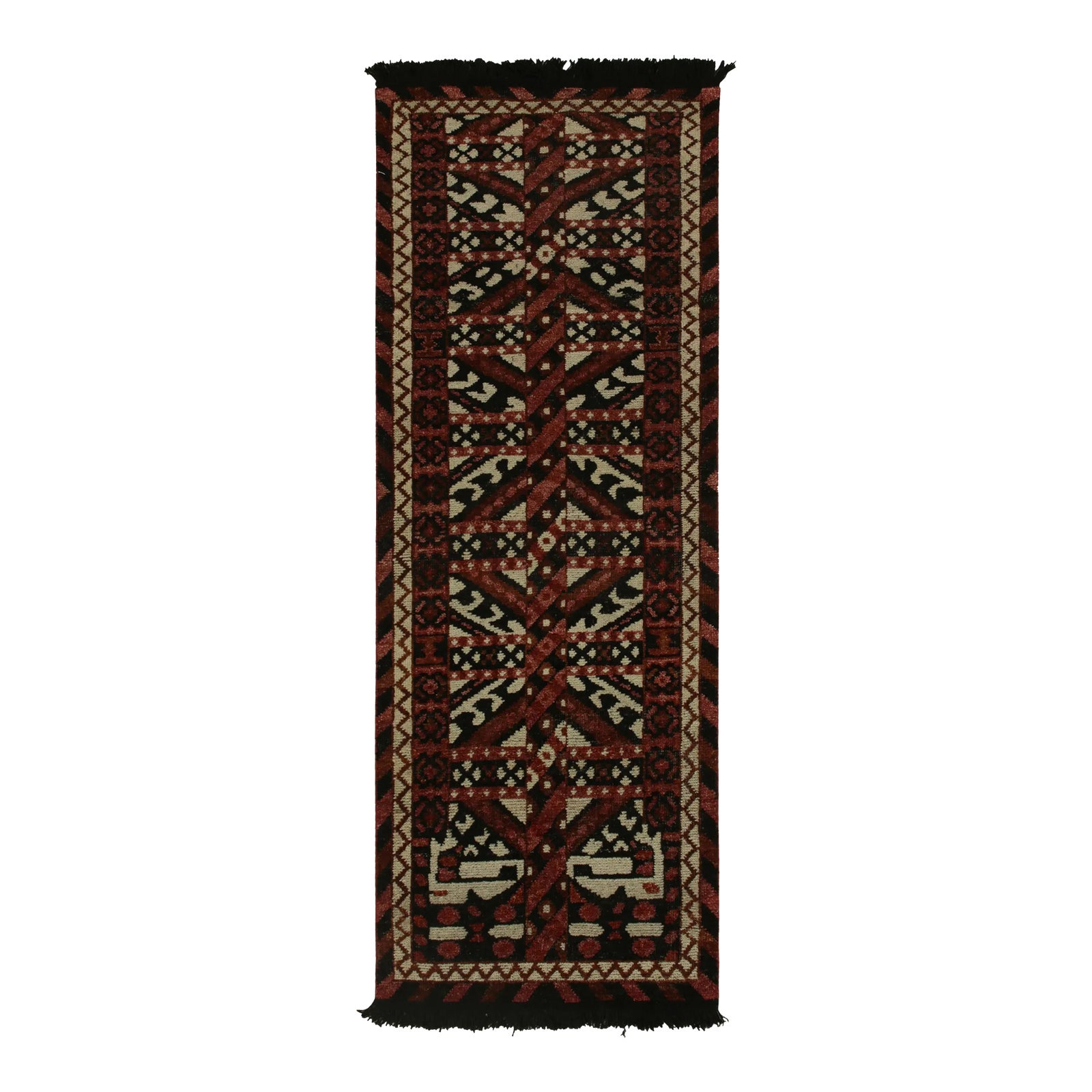 Rug & Kilim’s Tribal Style Runner in Red, Black and White Geometric ...
