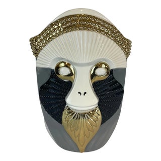Modern Gray and Gold Monkey Mask Vase For Sale