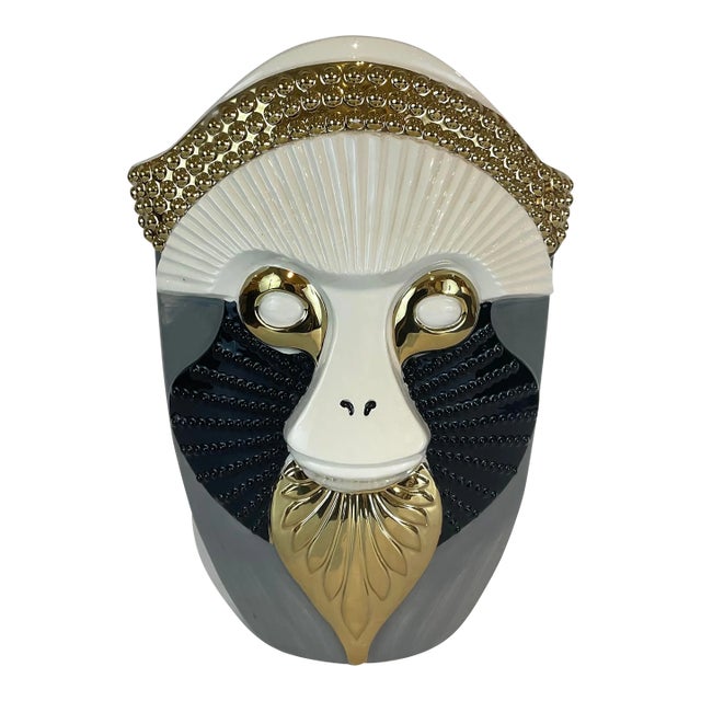 Modern Gray and Gold Monkey Mask Vase For Sale