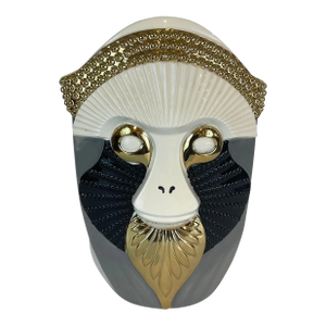 Modern Gray and Gold Monkey Mask Vase