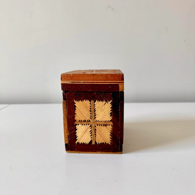Vintage tramp art style matchstick inlay handmade wooden box.
