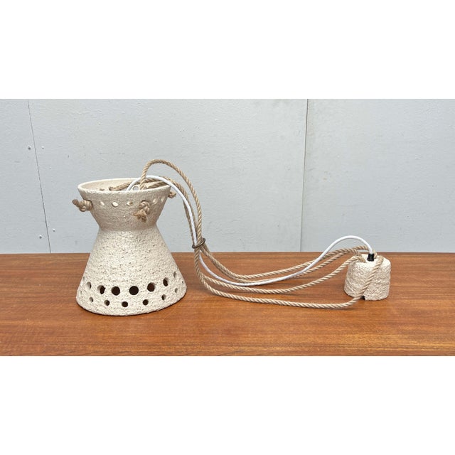 Brown Mid-Century Modern Danish White Studio Pottery Pendant Lamp, 1960s For Sale - Image 8 of 18