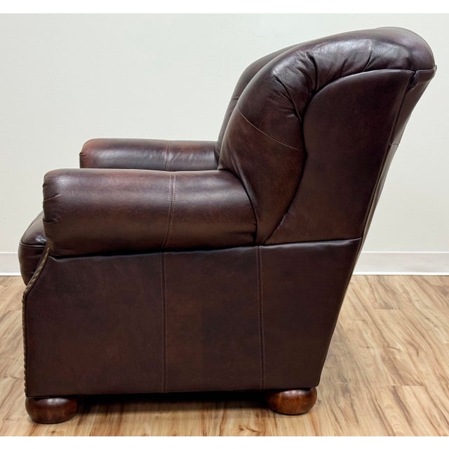 Vintage Oversized Tufted Leather Writers Chair With Ottoman For Sale In Kansas City - Image 6 of 18