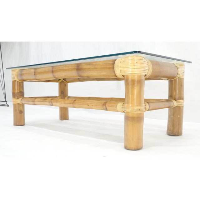 Thick Bamboo 22x46" Rectangle Glass Top Coffee Table Mid Century Modern MINT For Sale - Image 16 of 16